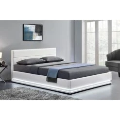 CONCEPT USINE Lit Design New York 140x190cm - Structure De Lit En Simili Blanc Avec ...