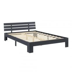 Decoshop26 Cadre De Lit Pour Adultes Avec Sommier à Lattes En Bois De Pin Gris F...