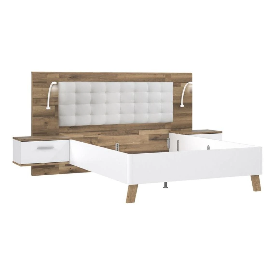 BUT Lit 140x190cm Chevets Intégrés RICCIANO Imitation Chêne Et Blanc 1 BUT Lit 140x190cm Chevets Intégrés RICCIANO Imitation Chêne Et Blanc