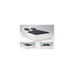 Le Quai Des Affaires Lit Double ZENIA 140x190 + 2 Chevets + 2 Tiroirs / Blanc