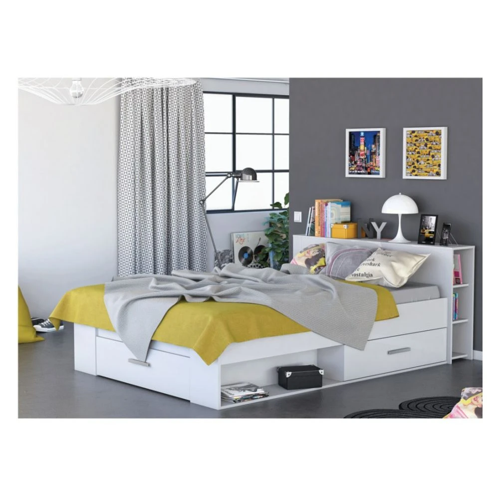 Vente-unique Lit LEONIS Avec Rangements Et Tiroirs - 160x200cm - Blanc 2 Vente-unique Lit LEONIS Avec Rangements Et Tiroirs - 160x200cm - Blanc – Image 2