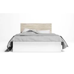 Pegane Lit Adulte Avec Coffre De Rangement Coloris Blanc Mat, Naturel - Longu...